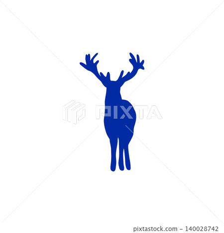 Blue silhouette illustration of a deer, white background, winter animal, Nordic-style symbol Blue silhouette illustration of a deer, white background, winter animal, Nordic-style symbol 140028742