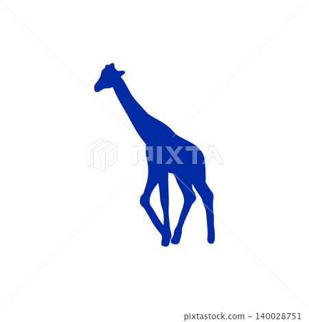 Silhouette illustration of a blue giraffe walking, monochrome, white background. Silhouette illustration of a blue giraffe walking, monochrome, white background. 140028751