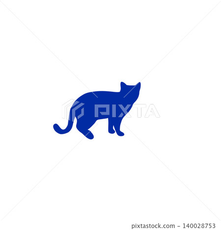 Blue cat silhouette illustration, white background, minimalist, icon, symbol Blue cat silhouette illustration, white background, minimalist, icon, symbol 140028753