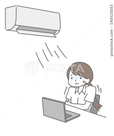 A woman in a short-sleeved shirt is feeling cold because the air conditioning is too strong. A woman in a short-sleeved shirt is feeling cold because the air conditioning is too strong. 140028883