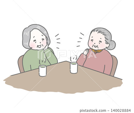 Grandmothers chatting while drinking tea 140028884