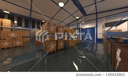 Flooded warehouse Flooded warehouse 140028901