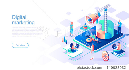 Digital marketing landing page vector template. Target advertising content website header UI layout with isometric illustration. Viral trend, e-commerce campaign web banner isometry concept Digital marketing landing page vector template. Target advertising content website header UI layout with isometric illustration. Viral trend, e-commerce campaign web banner isometry concept 140028982