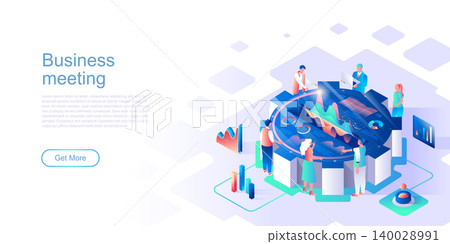 Business meeting landing page vector template. Workshop for entrepreneurs website header UI layout with isometric illustration. Business people cooperation web banner isometry concept Business meeting landing page vector template. Workshop for entrepreneurs website header UI layout with isometric illustration. Business people cooperation web banner isometry concept 140028991