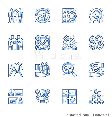 Employment service, team building linear vector icons set. Headhunting, job candidates searching contour symbols isolated pack. Teamwork and collaboration. Company organization contour illustrations Employment service, team building linear vector icons set. Headhunting, job candidates searching contour symbols isolated pack. Teamwork and collaboration. Company organization contour illustrations 140029031