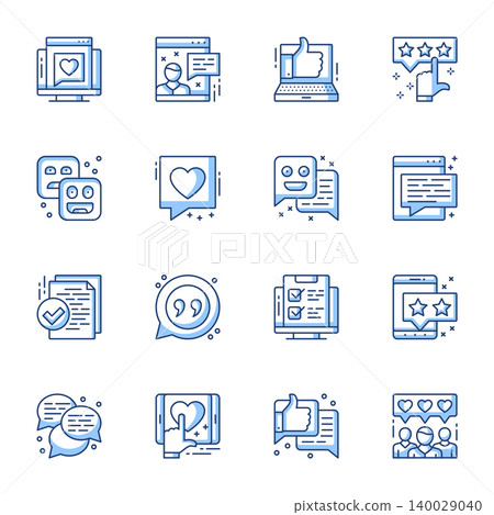 Review, user satisfaction linear vector icons set. Client feedback, online support chat, customer loyalty contour symbols isolated pack. CRM, website ranking thin line illustrations collection Review, user satisfaction linear vector icons set. Client feedback, online support chat, customer loyalty contour symbols isolated pack. CRM, website ranking thin line illustrations collection 140029040