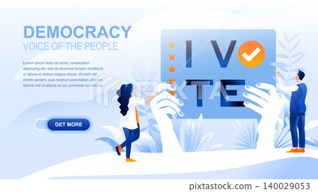 Democracy flat landing page with header, banner vector template. Governmental form, people choosing governing legislation, voting on elections, polling and balloting. Voice of people website layout Democracy flat landing page with header, banner vector template. Governmental form, people choosing governing legislation, voting on elections, polling and balloting. Voice of people website layout 140029053