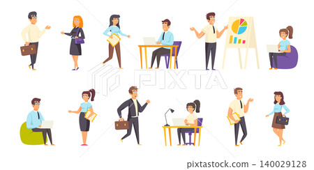 Businesspeople, office managers flat vector illustrations set. Project discussion, business meeting, conference scenes bundle. Busy people, businessmen and businesswomen cartoon characters collection Businesspeople, office managers flat vector illustrations set. Project discussion, business meeting, conference scenes bundle. Busy people, businessmen and businesswomen cartoon characters collection 140029128