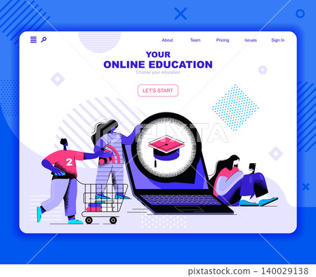 Online education landing page vector template. Distant academic class website header UI layout with flat illustration. Assignment and examination for students web banner flat concept Online education landing page vector template. Distant academic class website header UI layout with flat illustration. Assignment and examination for students web banner flat concept 140029138