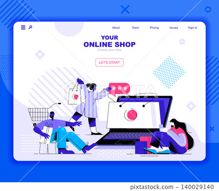Online shopping landing page vector template. Fashion boutique, clothes and garment store website header UI layout with flat illustration. Grocery and consumerism web banner flat concept Online shopping landing page vector template. Fashion boutique, clothes and garment store website header UI layout with flat illustration. Grocery and consumerism web banner flat concept 140029140