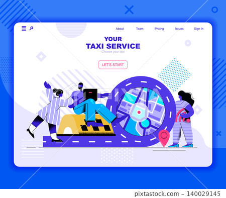 Taxi service landing page vector template. Urban transport call website header UI layout with flat illustration. Fast trip on car, journey destination web banner flat concept Taxi service landing page vector template. Urban transport call website header UI layout with flat illustration. Fast trip on car, journey destination web banner flat concept 140029145