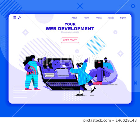 Web development landing page vector template. Program usability and performance website header UI layout with flat illustration. Fullstack app engineering, devops web banner flat concept 140029148