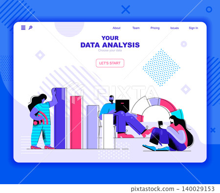 Data analysis landing page vector template. Information chart and graph website header UI layout with flat illustration. Accounting report, financial presentation web banner flat concept Data analysis landing page vector template. Information chart and graph website header UI layout with flat illustration. Accounting report, financial presentation web banner flat concept 140029153