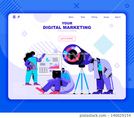 Digital marketing landing page vector template. Target advertising content website header UI layout with flat illustration. Viral trend, e-commerce campaign web banner flat concept Digital marketing landing page vector template. Target advertising content website header UI layout with flat illustration. Viral trend, e-commerce campaign web banner flat concept 140029154