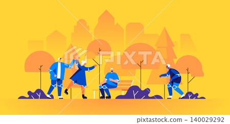 Funny men and women roller skating in park. People on roller skates performing recreational outdoor activity or sports exercise. Roller skaters on city street. Flat cartoon vector illustration. Funny men and women roller skating in park. People on roller skates performing recreational outdoor activity or sports exercise. Roller skaters on city street. Flat cartoon vector illustration. 140029292