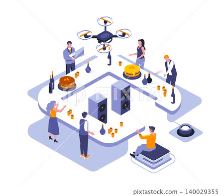 Corporate leisure isometric landing page vector template. Business staff recreation website homepage interface illustration layout. Informal colleagues communication web banner isometry concept 140029355