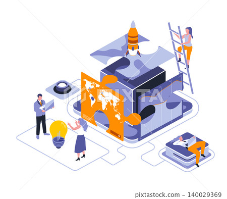 Business puzzle isometric landing page vector template. Business solutions development website homepage interface illustration layout. Problem solving, teamwork web banner isometry concept Business puzzle isometric landing page vector template. Business solutions development website homepage interface illustration layout. Problem solving, teamwork web banner isometry concept 140029369