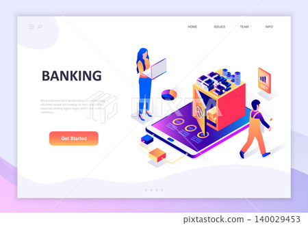 Modern flat design isometric concept of Online Banking decorated people character for website and mobile website development. Isometric landing page template. Vector illustration. Modern flat design isometric concept of Online Banking decorated people character for website and mobile website development. Isometric landing page template. Vector illustration. 140029453