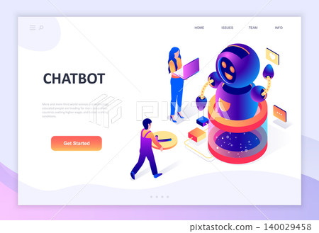 Modern flat design isometric concept of Chat Bot and Marketing decorated people character for website and mobile website development. Isometric landing page template. Vector illustration. Modern flat design isometric concept of Chat Bot and Marketing decorated people character for website and mobile website development. Isometric landing page template. Vector illustration. 140029458