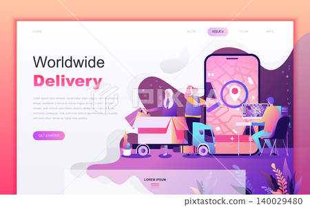Modern flat cartoon design concept of Worldwide Delivery for website and mobile app development. Landing page template. Decorated people character for web page or homepage. Vector illustration. Modern flat cartoon design concept of Worldwide Delivery for website and mobile app development. Landing page template. Decorated people character for web page or homepage. Vector illustration. 140029480
