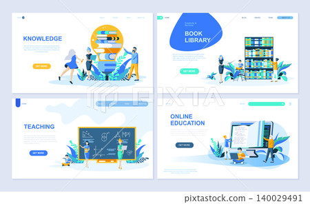 Set of landing page template for Education, Knowledge, Book Library, Teaching. Modern vector illustration flat concepts decorated people character for website and mobile website development. 140029491