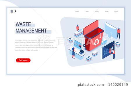 Waste management isometric landing page. Control and management of garbage utilization process, waste collection and sorting. Digital technology and devices. People in work situation vector isometry. Waste management isometric landing page. Control and management of garbage utilization process, waste collection and sorting. Digital technology and devices. People in work situation vector isometry. 140029549