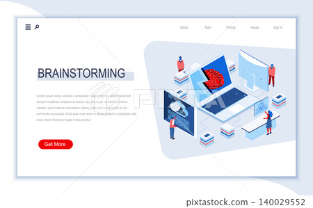 Brainstorming isometric landing page. Business idea presentation, create new solution or product for startup. Digital technology and devices. Busy people in work situation 3d vector isometry. Brainstorming isometric landing page. Business idea presentation, create new solution or product for startup. Digital technology and devices. Busy people in work situation 3d vector isometry. 140029552