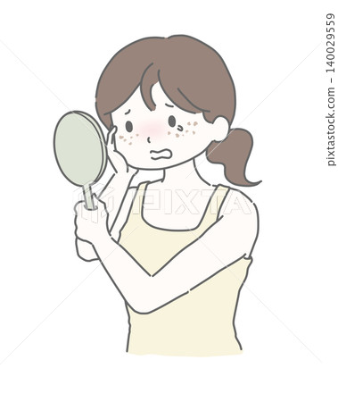 因瑕疵和雀斑而煩惱的女性 因瑕疵和雀斑而煩惱的女性 140029559