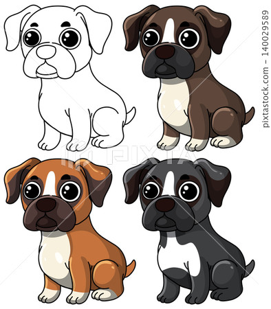 Set of Four Cute Cartoon Boxer Puppy Dog Illustrations 140029589
