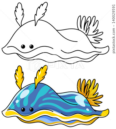 Cute Sea Slug Nudibranch Vector Illustration for Coloring Book Cute Sea Slug Nudibranch Vector Illustration for Coloring Book 140029591