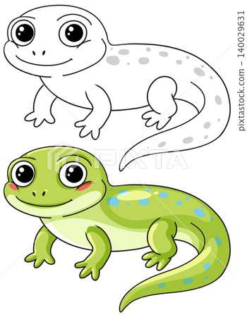 Cute Cartoon Gecko Vector Illustration with Coloring Page Version Cute Cartoon Gecko Vector Illustration with Coloring Page Version 140029631