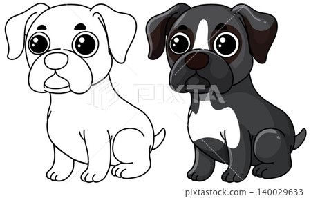 Cute Cartoon Boxer Puppy Vector Illustration in Color and Line Art Cute Cartoon Boxer Puppy Vector Illustration in Color and Line Art 140029633