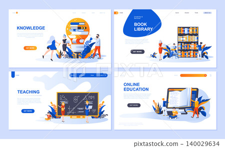 Set of landing page template for Education, Knowledge, Book Library, Teaching. Modern vector illustration flat concepts decorated people character for website and mobile website development. 140029634