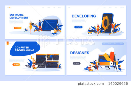 Set of landing page template for Software, Developing, Designer, Programming. Modern vector illustration flat concepts decorated people character for website and mobile website development. 140029636