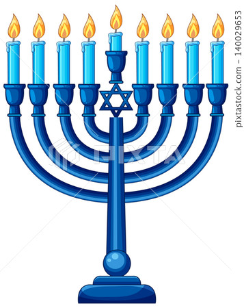 Blue Hanukkah Menorah with Lit Candles Vector Illustration Blue Hanukkah Menorah with Lit Candles Vector Illustration 140029653