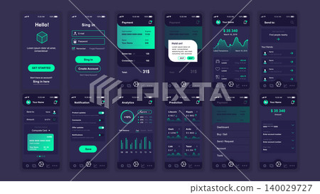 Set of UI, UX, GUI screens Cryptocurrency app flat design template for mobile apps, responsive website wireframes. Web design UI kit. Cryptocurrency Dashboard. Set of UI, UX, GUI screens Cryptocurrency app flat design template for mobile apps, responsive website wireframes. Web design UI kit. Cryptocurrency Dashboard. 140029727