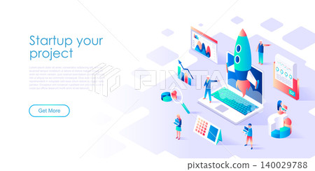 Modern flat design isometric concept of Startup Your Project for banner and website. Isometric landing page template. Plan for new start up, concept of income and success. Vector illustration. Modern flat design isometric concept of Startup Your Project for banner and website. Isometric landing page template. Plan for new start up, concept of income and success. Vector illustration. 140029788