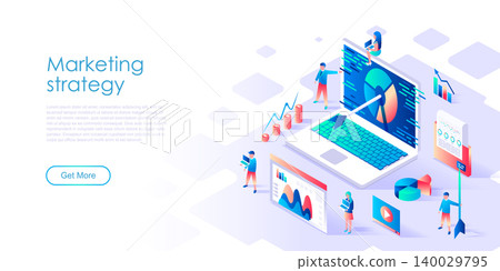 Modern flat design isometric concept of Marketing Strategy for banner and website. Isometric landing page template. Business analysis, content strategy and management concept. Vector illustration. 140029795