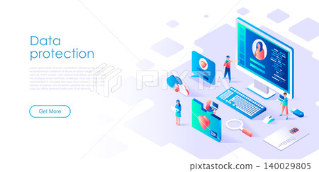 Modern flat design isometric concept of Data Protection for banner and website. Isometric landing page template. Credit card check and software access data as confidential. Vector illustration. Modern flat design isometric concept of Data Protection for banner and website. Isometric landing page template. Credit card check and software access data as confidential. Vector illustration. 140029805