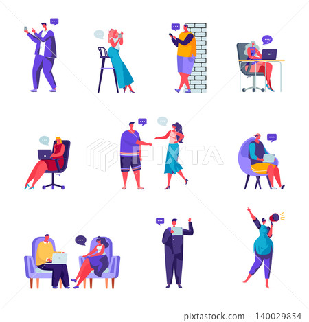 Set of flat people social network characters. Bundle cartoon people chat in forums and blogs on white background. Vector illustration in flat modern style. Set of flat people social network characters. Bundle cartoon people chat in forums and blogs on white background. Vector illustration in flat modern style. 140029854