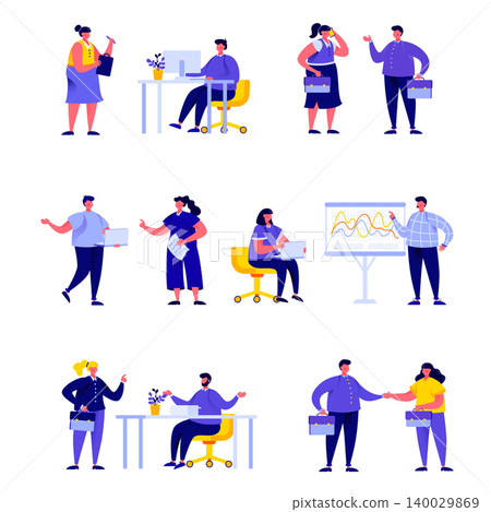 Set of flat people group businessmen and managers characters. Bundle cartoon people businessmen at business meeting isolated on white background. Vector illustration in flat modern style. Set of flat people group businessmen and managers characters. Bundle cartoon people businessmen at business meeting isolated on white background. Vector illustration in flat modern style. 140029869