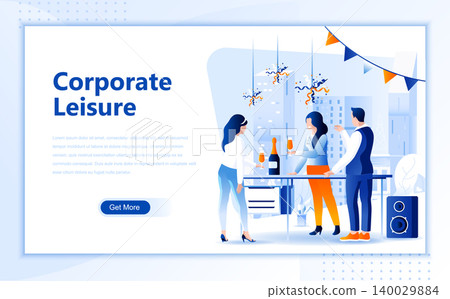 Corporate leisure flat web page design template of homepage or header images decorated people for website and mobile website development. Flat landing page template. Vector illustration. Corporate leisure flat web page design template of homepage or header images decorated people for website and mobile website development. Flat landing page template. Vector illustration. 140029884