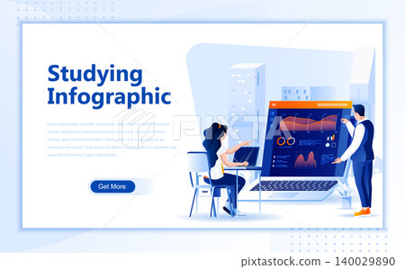 Studying infographic flat web page design template of homepage or header images decorated people for website and mobile website development. Flat landing page template. Vector illustration. Studying infographic flat web page design template of homepage or header images decorated people for website and mobile website development. Flat landing page template. Vector illustration. 140029890