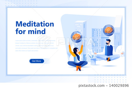 Meditation for mind flat web page design template of homepage or header images decorated people for website and mobile website development. Flat landing page template. Vector illustration. Meditation for mind flat web page design template of homepage or header images decorated people for website and mobile website development. Flat landing page template. Vector illustration. 140029896