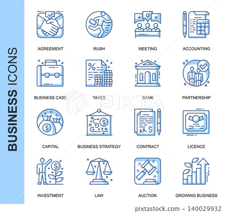 Thin Line Business Related Vector Icons Set for Website and Mobile Site and Apps. Outline icons design. Contains such Icons as Handshake, Business Meeting, Licence and more. Linear Pictogram Pack. 140029932