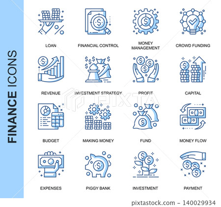 Thin Line Finance Related Vector Icons Set for Website and Mobile Site and Apps. Outline icons design. Contains such Icons as Crowd Funding, Money, Investment Strategy and more. Linear Pictogram Pack. Thin Line Finance Related Vector Icons Set for Website and Mobile Site and Apps. Outline icons design. Contains such Icons as Crowd Funding, Money, Investment Strategy and more. Linear Pictogram Pack. 140029934