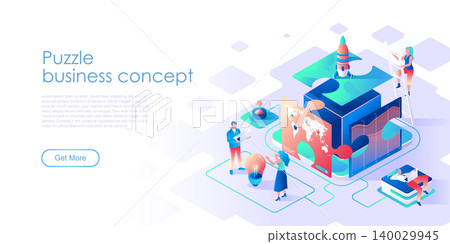 Business puzzle isometric landing page vector template Business puzzle isometric landing page vector template 140029945