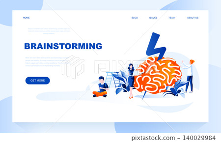 Brainstorming vector landing page template with header. Idea generation web banner, homepage design with flat illustrations Brainstorming vector landing page template with header. Idea generation web banner, homepage design with flat illustrations 140029984