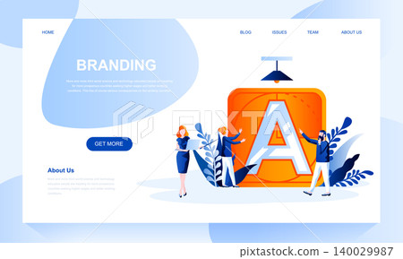 Branding vector landing page template with header. Corporate identity web banner, homepage design with flat illustrations Branding vector landing page template with header. Corporate identity web banner, homepage design with flat illustrations 140029987