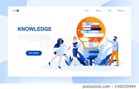 Knowledge vector landing page template with header. Intellectual development web banner, homepage design with flat illustrations 140029994